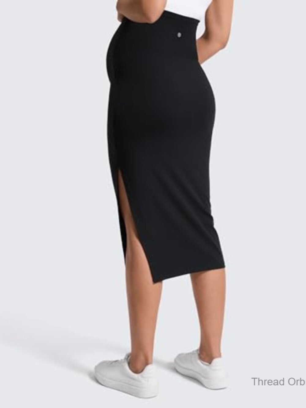 Maternity Side Split Midi Skirt - High Rise Over Belly Stretchy Pencil - Picture 2 of 5